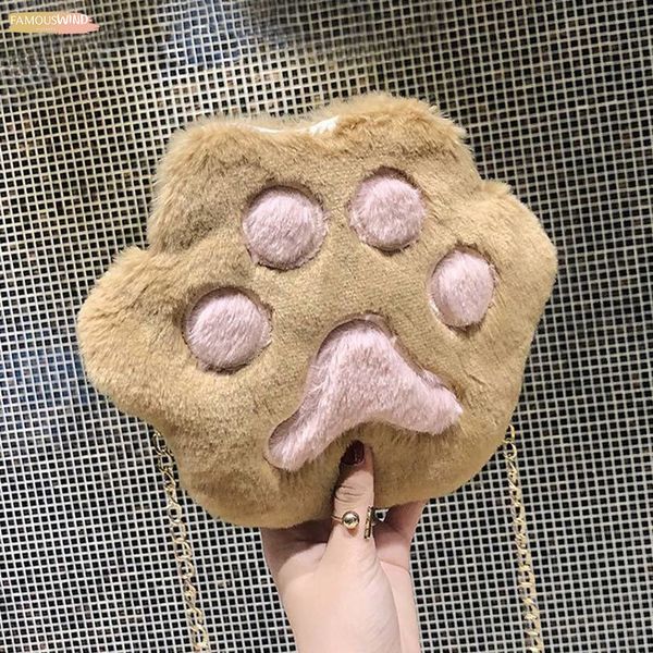 

1 pcs women student shoulder crossbody bag cute plush cat paw zipper for mobile phone new