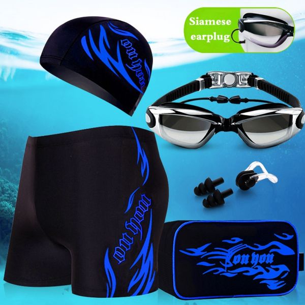

6pcs/set men swimwear swim shorts trunks swimming glasses goggles/swim caps/bag/ear plug/nose pad diving beachwear swimsuit