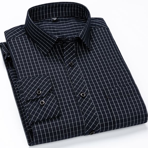 

men's classic standard-fit plaid/striped social office dress shirt single patch pocket long sleeve formal business basic shirts, White;black