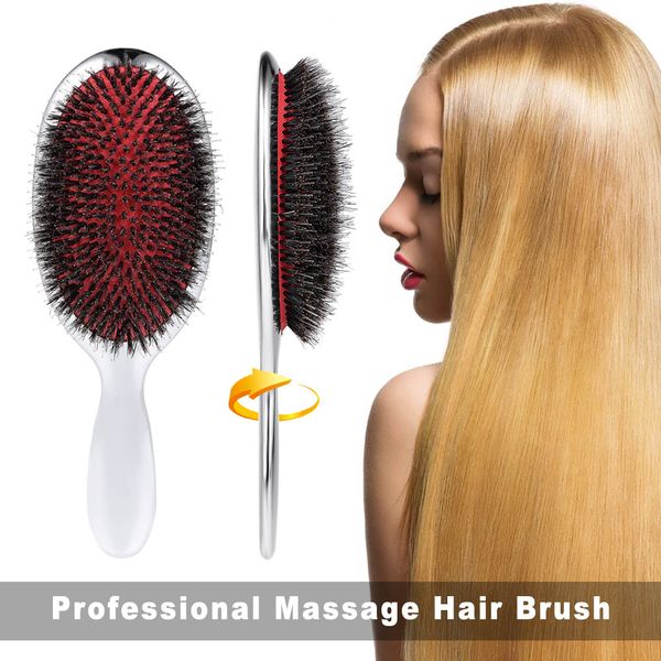 

bristle nylon hair brush scalp massage combs wet curly detangle hair brush anti-static hair extension brush salon styling tools, Silver