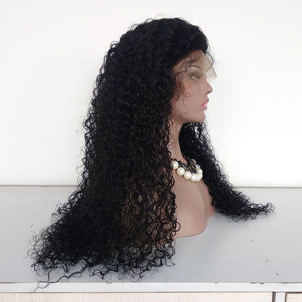 

24 inch #1 jet black color hair full lace wig spanish curl 130% medium density lace front wig in stock, Black;brown