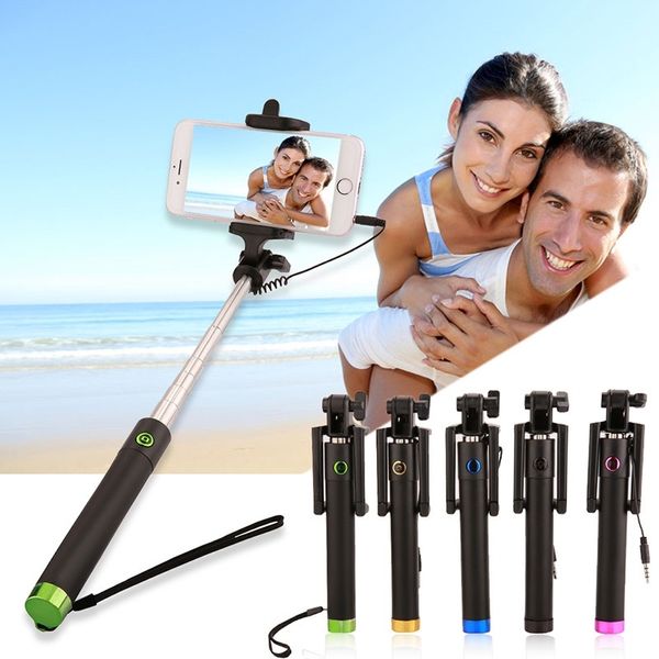 Alta qualidade selfie vara pólo tripé monopé com wired handheld extensível embutido do obturador para iphone samsung lg htc