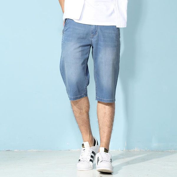 

new arrival fashion summer men thin super large jeans shorts loose tide knee length casual plus size 27-313233343536384042444648, Blue