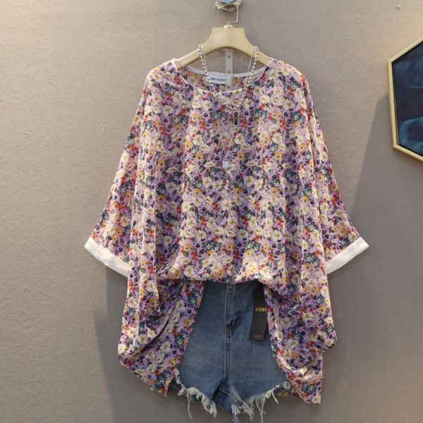 

ewq] 2020 весна лето новые поступления o-образным вырезом с коротким рукавом batwing печати шаблон женщины вскользь свободную рубашку ay560, White