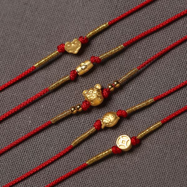 

999 gold red rope anklet 3d hard jinshu ultra-fine red jiao sheng mens and womens natal gold red rope anklet coin, Red;blue