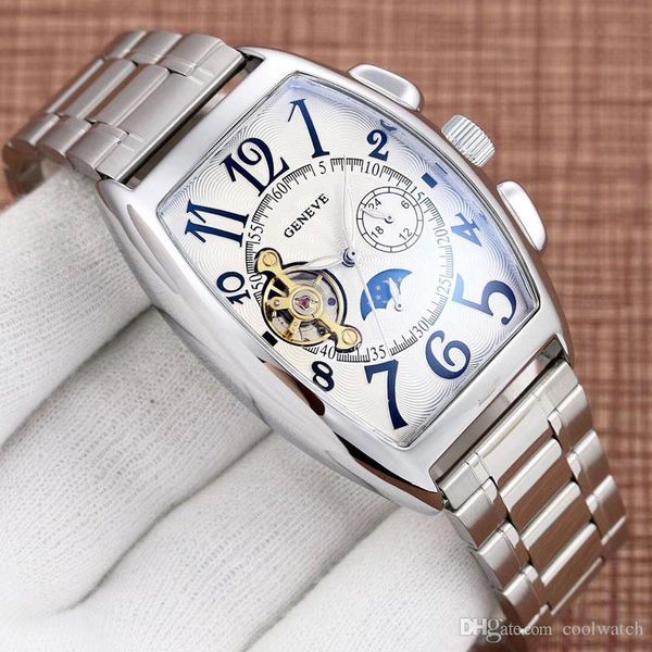 

moon phase brand men watches mechanical automatic movement luxury man sport watch leather strap or stainless steel band wristwatches for men, Slivery;brown