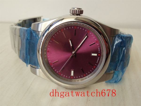 

luxury watches 39mm automatic steel domed bezel red grape dial 114300 automatic mechanical male watch, Slivery;brown