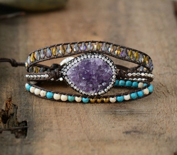 

dropshipping wrap bracelets stones crystal natural quartz charm 3 times friendship boho bracelet homme c19041601, Golden;silver
