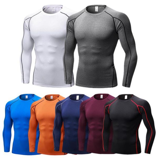 

men's quick dry breathable t-shirt fitness hip hop t-shirts men sport long sleeve gym fitness t shirt, Black;blue