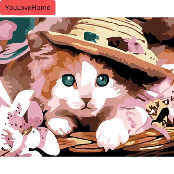 

живопись по номерам животные кошка наборы для рисования холсте diy ручная роспись картинки раскраски искусства подарок домашнего декора крас