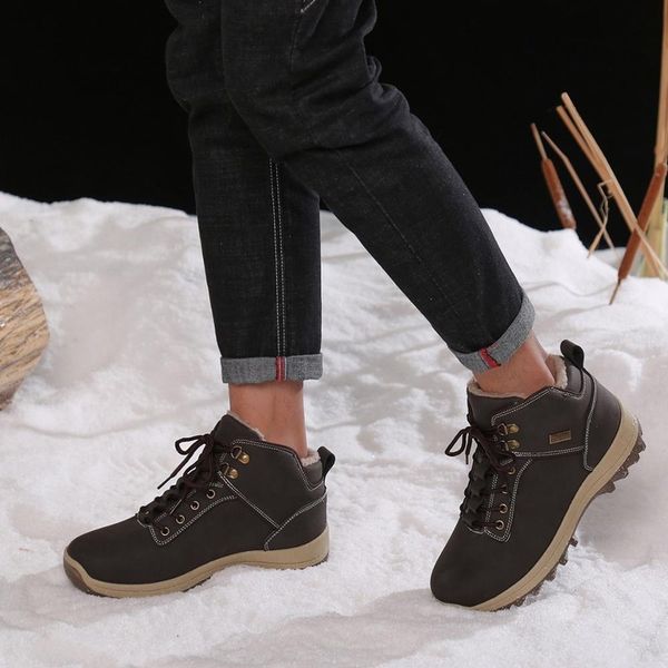 

fashion warm men boots winter leather boots waterproof rubber snow england retro ankle for men shoes size 39-47, Black