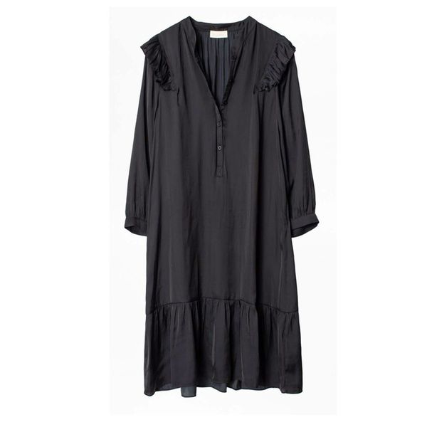 

women dress new spring / summer 2020 solid color ruffled mini dress, Black;gray