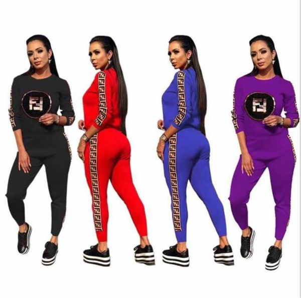 

FF Women Two Piece Pants Sequins Letters Printed Woman Set Sport Womens Apparel
