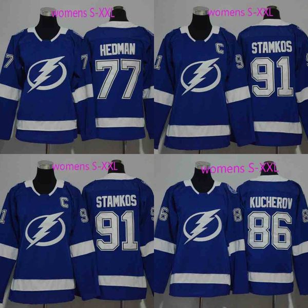 

Womens Tampa Bay Lightning 86 Nikita Kucherov 91 Steven Stamkos 77 Victor Hedman 13 Cedric Paquette Hockey Jerseys White Blue Fast Shipping