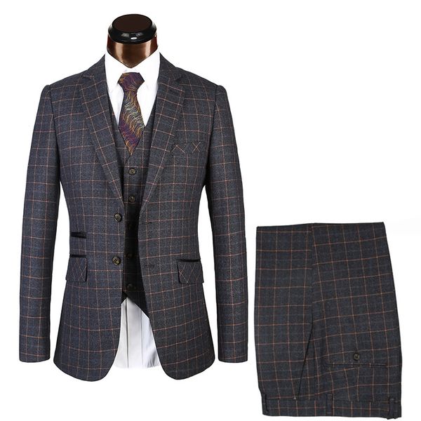 

men's suits & blazers black plaid herringbone retro gentleman style tailor plus size 56 mens suit 3 piece jacket+pants+vest, White;black