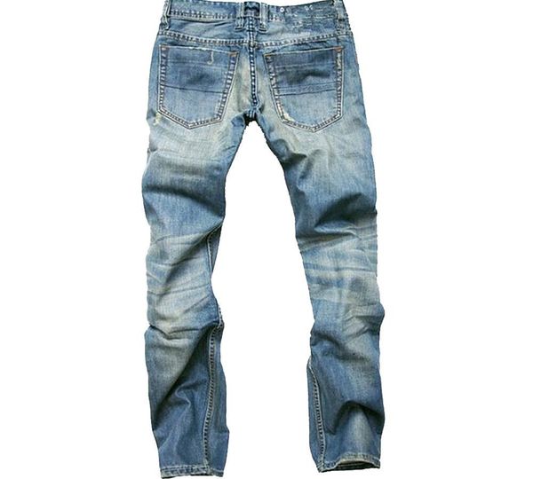 

men's hole nostalgic fashion casual jeans light blue straight slim button male high elasticity feet long trousers sell