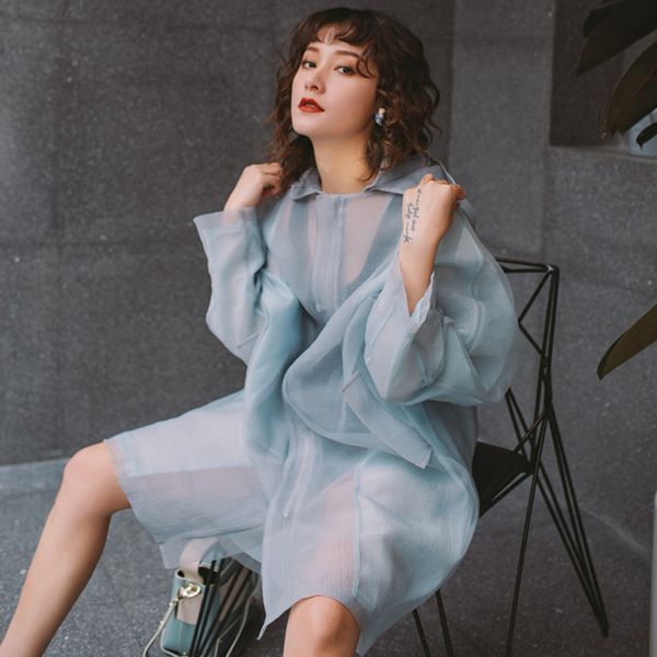 

lanmrem 2020 new spring and summer batwing sleeves organza zippers hooded pocket sunscreen cardigan female jacket wl23205m, White