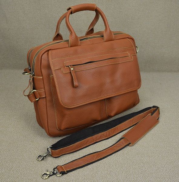 

man briefcase casual fit 15''pc files business trip travel large capacity brown lightweight unique real leather genuine leather