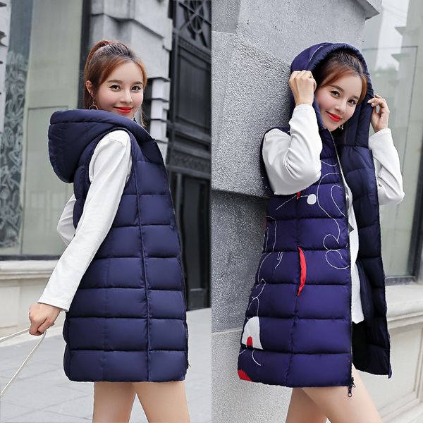 

2019 women winter vest waistcoat new women long vest sleeveless jacket suit collar down cotton warm female, Black;white