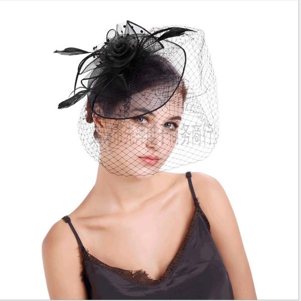 

headdress retro veil hairdress cheongsam with feather mesh yarn headdress hat, Silver