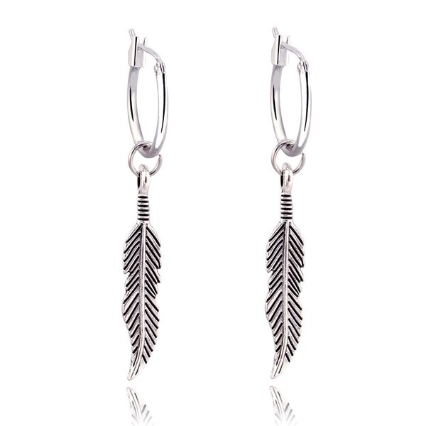 

geomee 1pair bohemia vintage dangle earing feather leaves pendant leaf drop earrings for women jewelry brincos pendientes, Silver