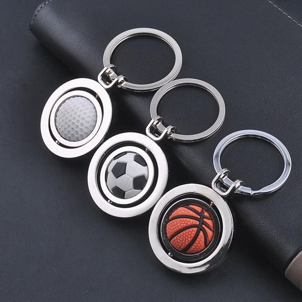 

10pcs/lot basketball golf keychain metal keyring rotary football pendant accessories gift ball pendant key chain rings charm jewelry, Slivery;golden