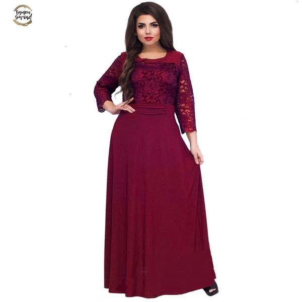 

5xl 6xl 2019 new women long dress maxi autumn winter big sizes lace patchwork dress plus size party dresses black clothing, Black;gray