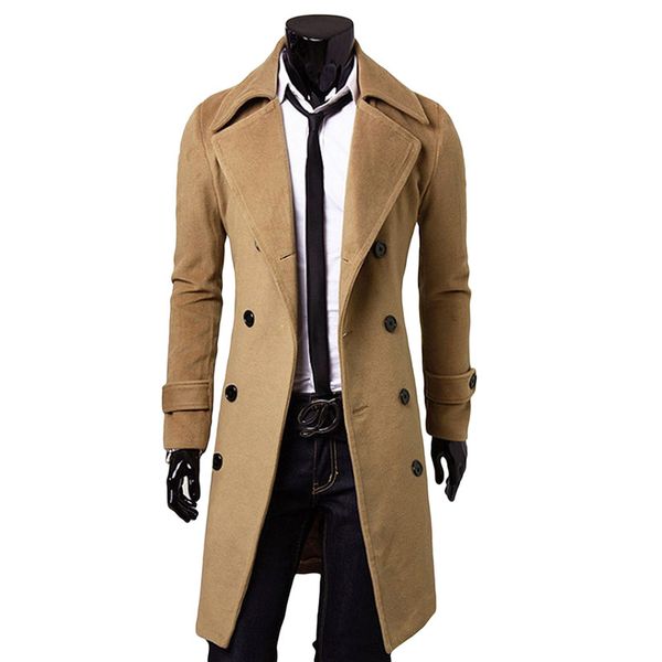 

2018 winter men trench coat double breasted turn-down collar overcoat oversized long jacket for male plus size warm cotton coat, Tan;black