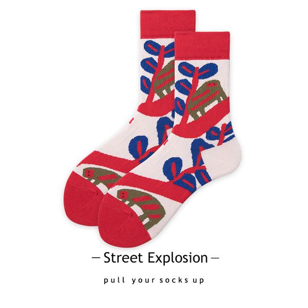 

autumn streetwear leaf pattern cotton men's socks vintage sports boys ankle winter socks hip harajuku couple sox, Black;white
