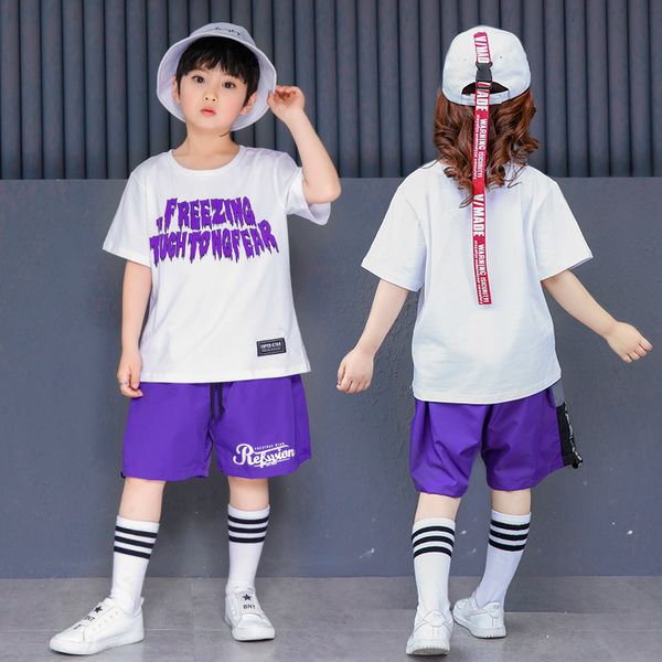 

kids hip hop clothing sets for boys girls china loose casual t shirts short sleeves and shorts 2pcs children, White