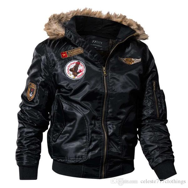 

autumn winter new men jackets fake fur hooded thicken warm bomber jacket fashion pilot coat thicken men cloth, Black;brown