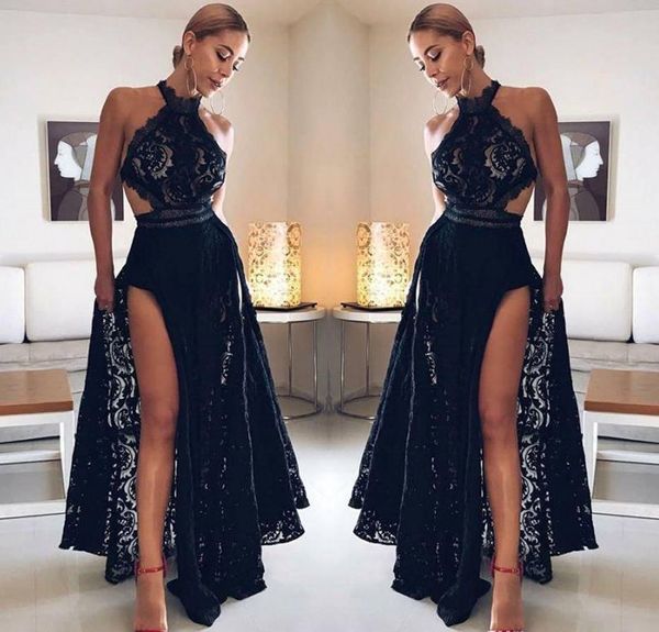 Hübsches schwarzes Spitzen-Abschlussballkleid mit Schlitz, 2019, afrikanische schwarze Mädchen, roter Teppich, Feiertage, Abschlussfeier, Abendparty-Kleid, maßgeschneidert, Übergröße