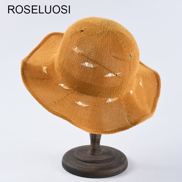 

roseluosi women foldable bucket hats 2019 spring summer panama hat casual solid color panama hats gorras, Blue;gray
