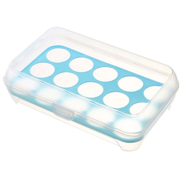 

promotion egg tray for refrigerator,15 eggs tray holder with lid,portable shatter-proof covered egg container (blue