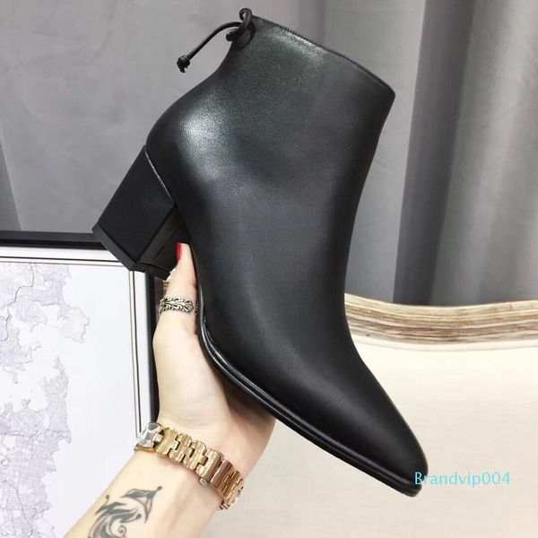 

black boots shoes wedges chunky heels suede leather ankle shoes fashion women's party work fashion boots 5.5cm heel
