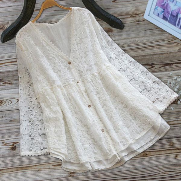 

summer long sleeve womens blouses and linen loose white lace patchwork shirt plus size 4xl 5xl women casual clothes