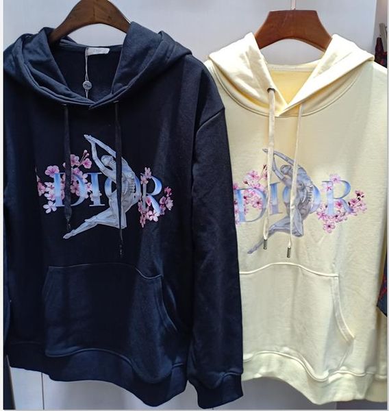 

5810# fashion digital beauty figure cherry blossom letter print hooded men and women sweater. winter sweatshirt jacket men's jacket, Black