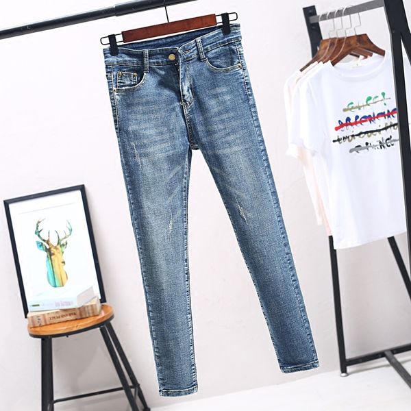 

high stretch casual jeans woman skinny fashion solid color soft denim pants women's new fashion slim casual jeans, Blue