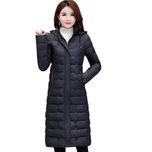 

2019 new cotton jacket long section over the knee slim cotton jacket casual solid color padded warm winter female, Black