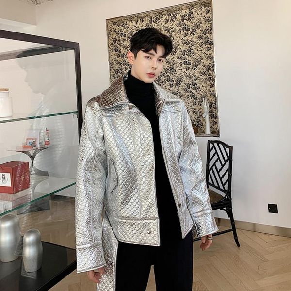 

2020 fashion designer bright silver jacket ins mens windbreaker fabric stand-up collar fashion men's casual jacket size m-xl, Black;brown
