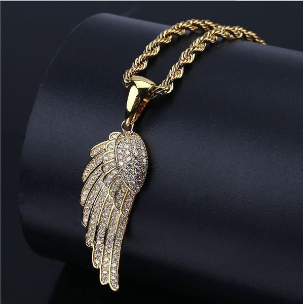 

european and american fashion trend big brand explosive feather pendant with zircon-plated gold personality necklace for men, Silver