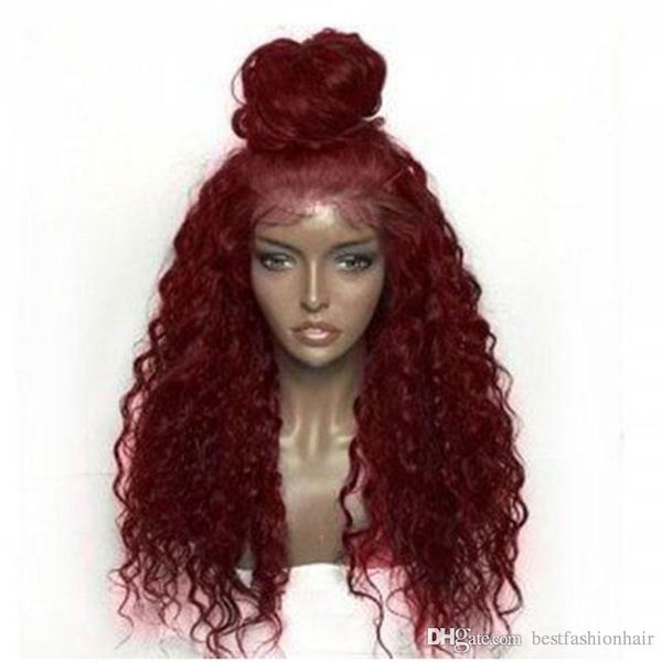 Synthetic Lace Wig With Baby Hair Wine Red Color Loose Curly