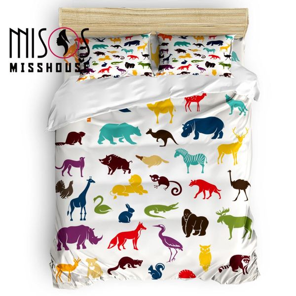 

misshouse wild animals colorful silhouette duvet cover set bed sheets comforter cover pillowcases 4pcs bedding sets