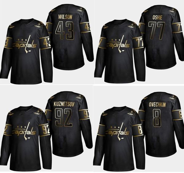 

2019 8 alex ovechkin 77 oshie 70 holtby 43 wilson 92 kuznetsov customize any number any name hockey jerseys, Black;red