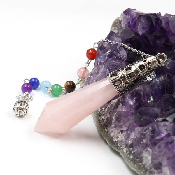 

10 pcs hexagon prism many colors quartz pendant with stone beads chain for gift silver plated healing chakra jewelr