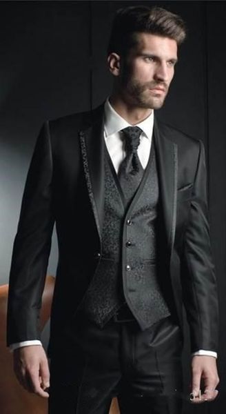 

new design one button black groom tuxedos groomsmen man suits mens wedding blazer suits (jacket+pants+vest+tie) 1109, Black;gray
