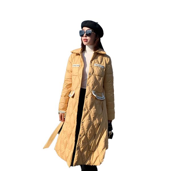 

winter cotton coat female 2020 new plus size small fragrant wind long section korean fashion thin belt slim thickening coat f80, Black