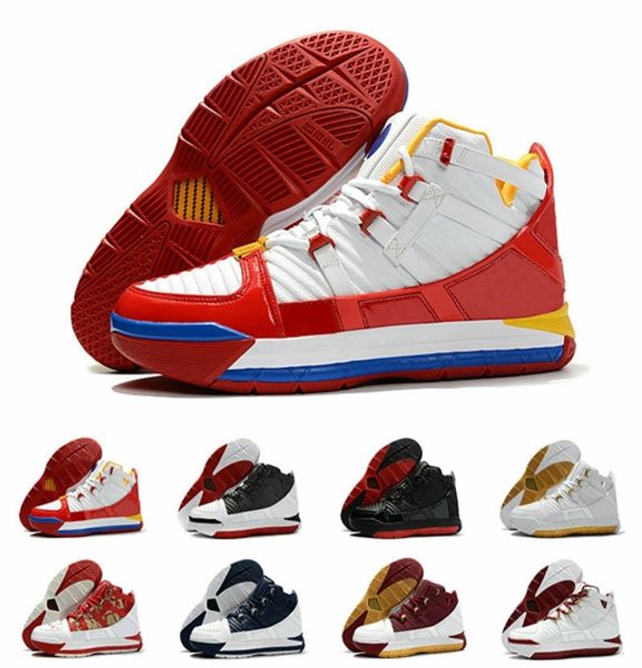

2019 new arrival #23 zoom iii 3 home superbron mens basketball shoes white blue red black james 3s sports sneakers us7-12