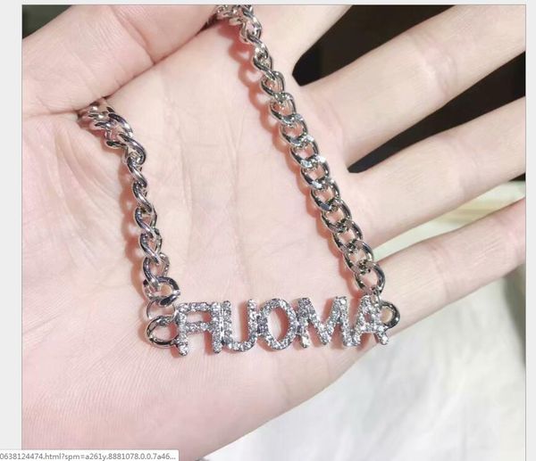 

women letter necklace chain ins pendant jewelry accessories necklace, Silver