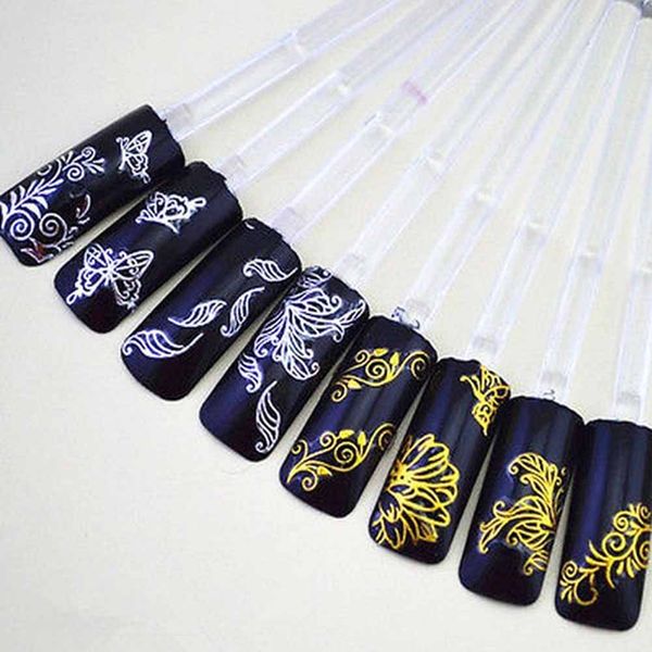 

12pcs hollow flower nail sticker mixed colorful designs women makeup nail art decals oa66, Black